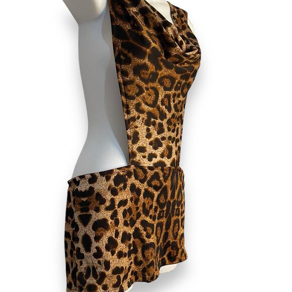 Mini Animal Print Exotic Dancer Dress Women's Small Brown Backless Chain Sexy - Picture 7 of 15